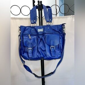 Blue Leather Tote Bag